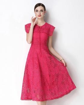 Slim long lace short sleeve hollow dress