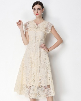 Short sleeve lace slim hollow long dress