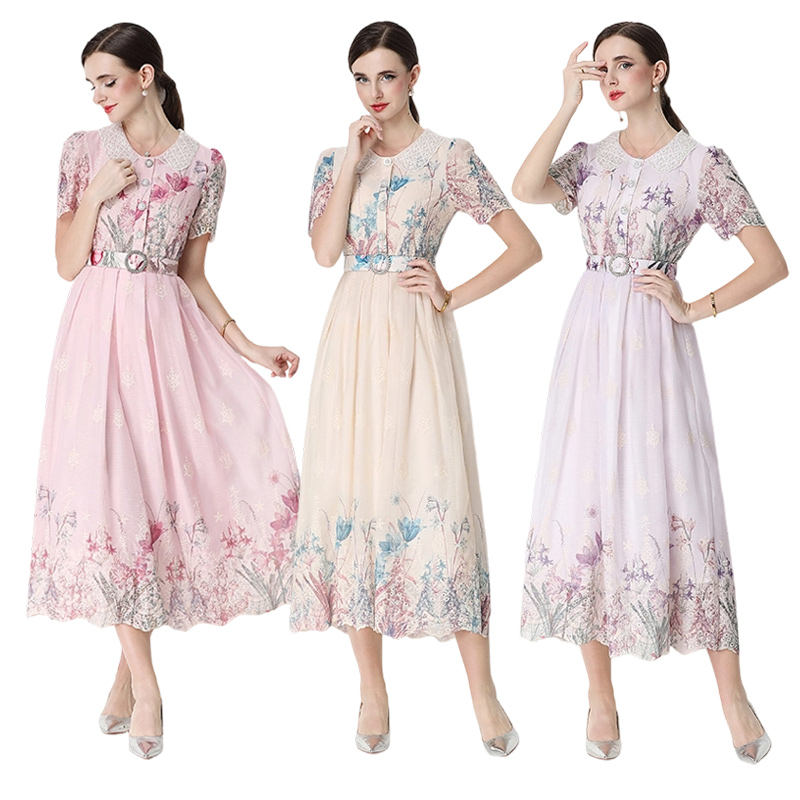 Slim light luxury fashion printing embroidery dress