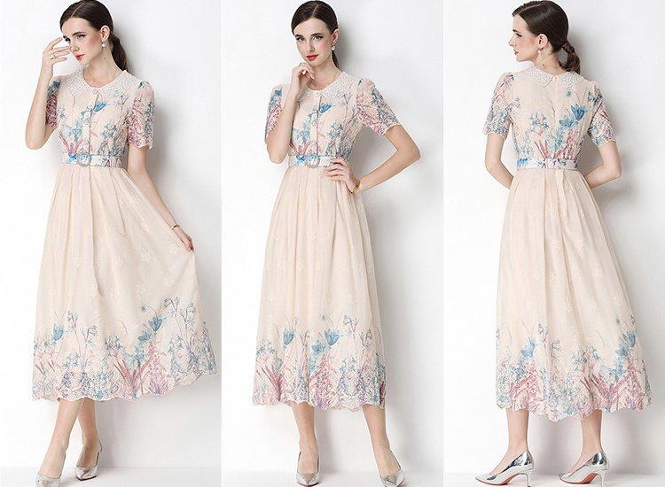 Slim light luxury fashion printing embroidery dress