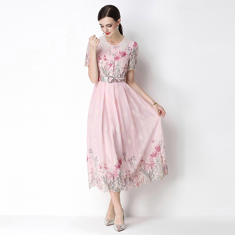 Slim light luxury fashion printing embroidery dress