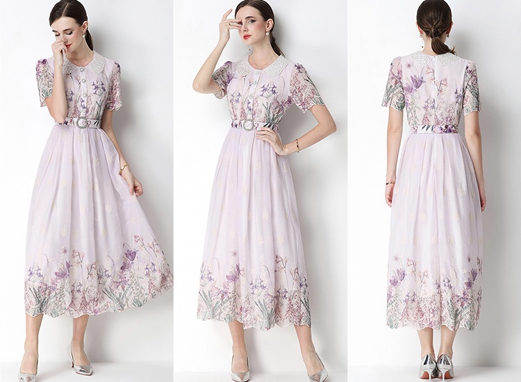 Slim light luxury fashion printing embroidery dress