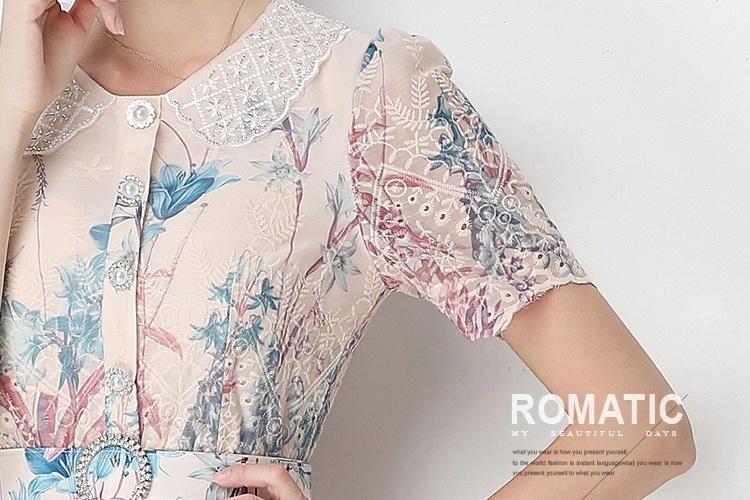 Slim light luxury fashion printing embroidery dress