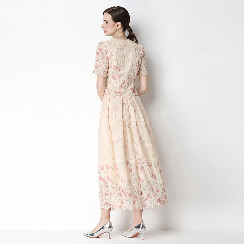 Light luxury embroidery fashion slim printing skirt a set