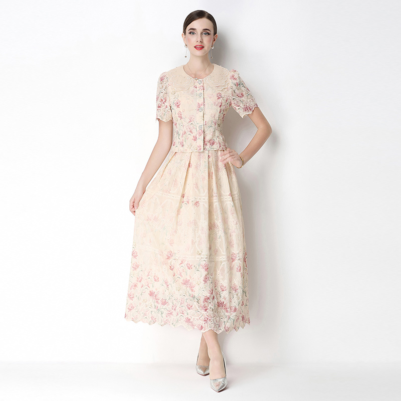 Light luxury embroidery fashion slim printing skirt a set