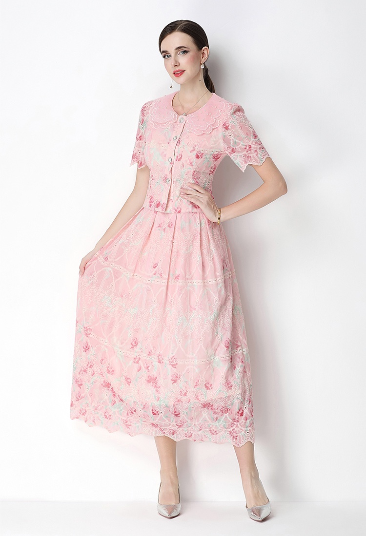 Light luxury embroidery fashion slim printing skirt a set