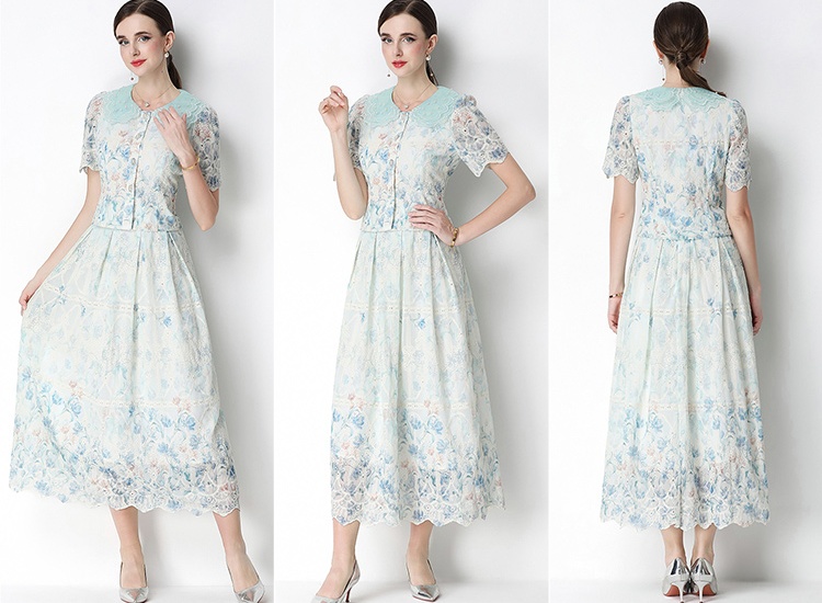 Light luxury embroidery fashion slim printing skirt a set