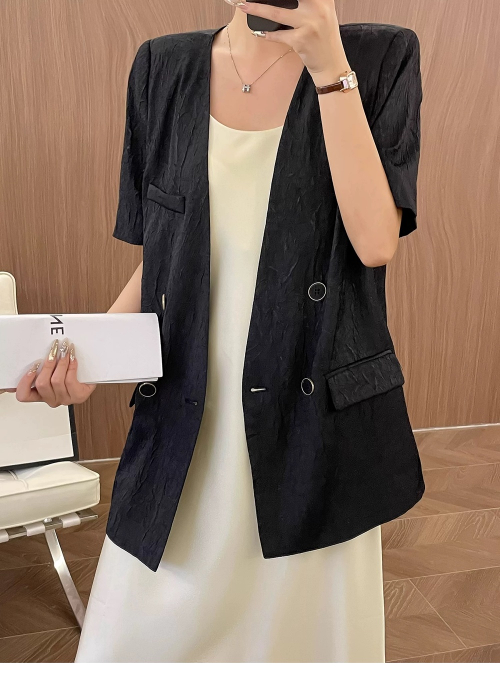 Thin short sleeve summer coat apricot Casual tops