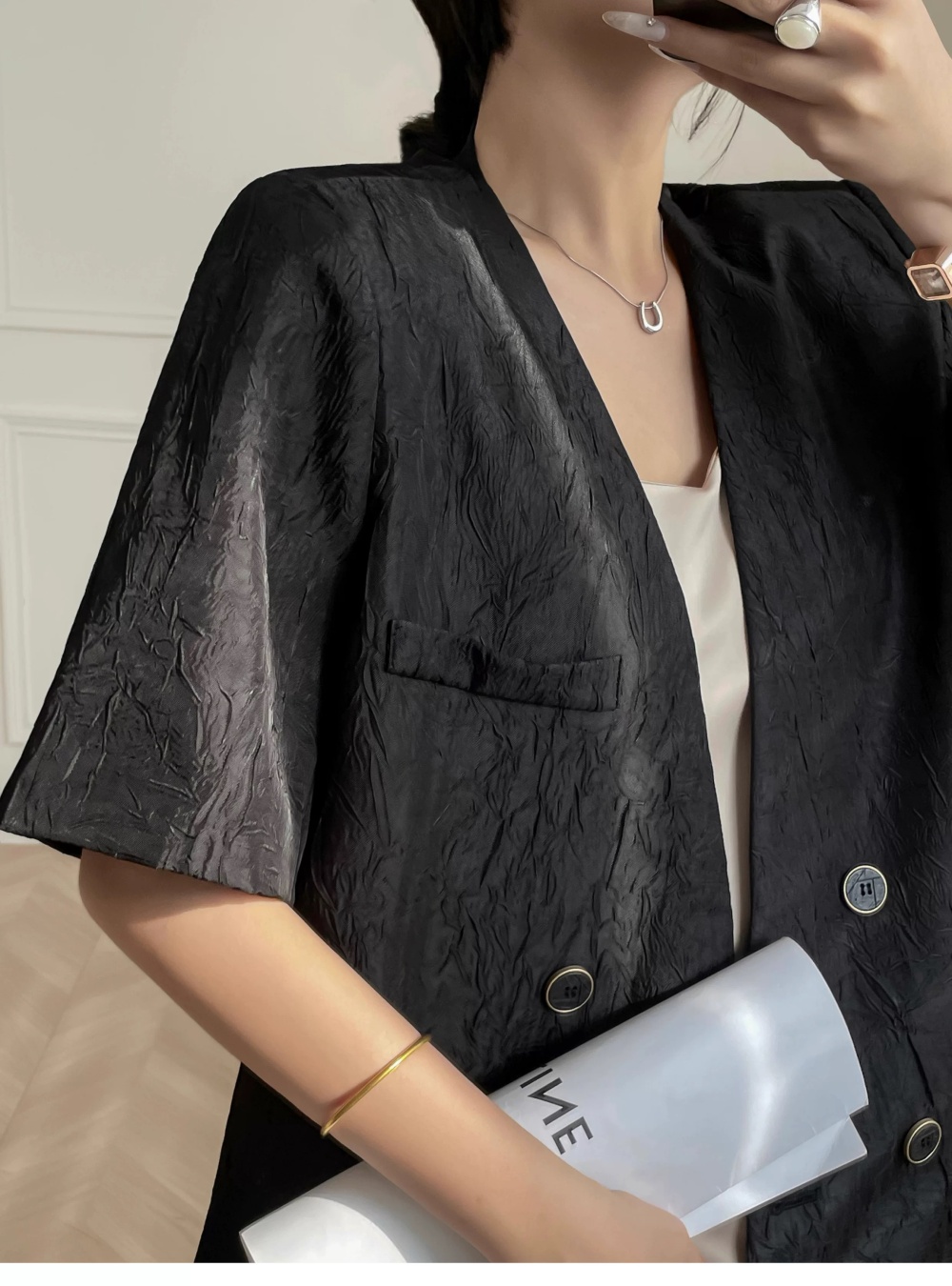 Thin short sleeve summer coat apricot Casual tops