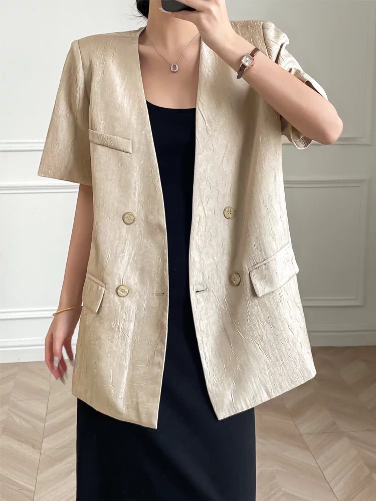 Thin short sleeve summer coat apricot Casual tops