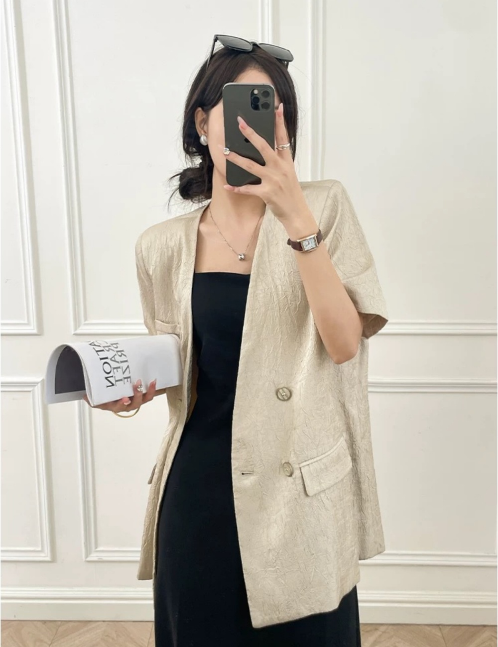 Thin short sleeve summer coat apricot Casual tops