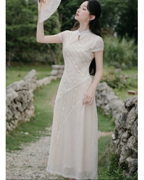 Chinese style chiffon summer long dress white lace dress
