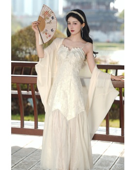 Summer slim dress jacquard strap dress 2pcs set