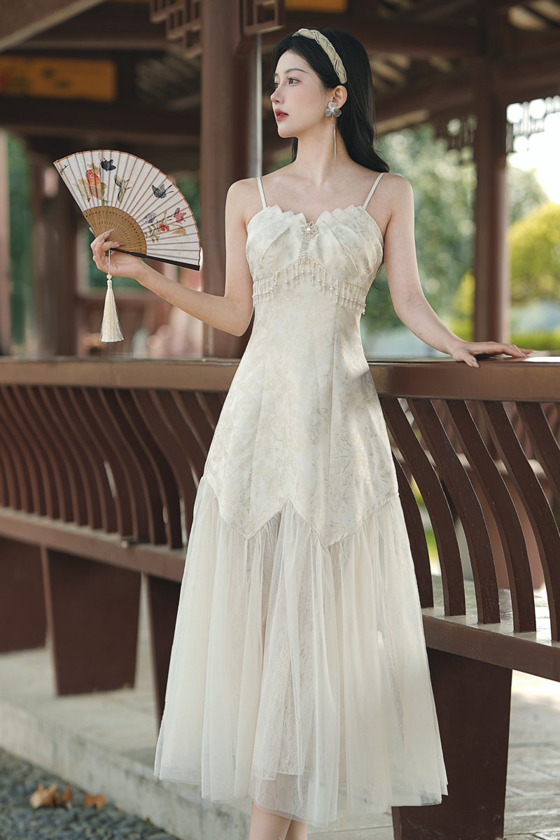 Summer slim dress jacquard strap dress 2pcs set