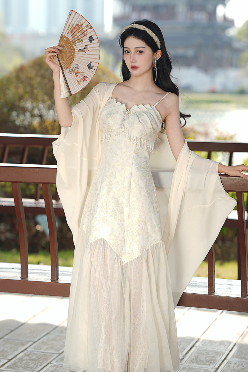 Summer slim dress jacquard strap dress 2pcs set