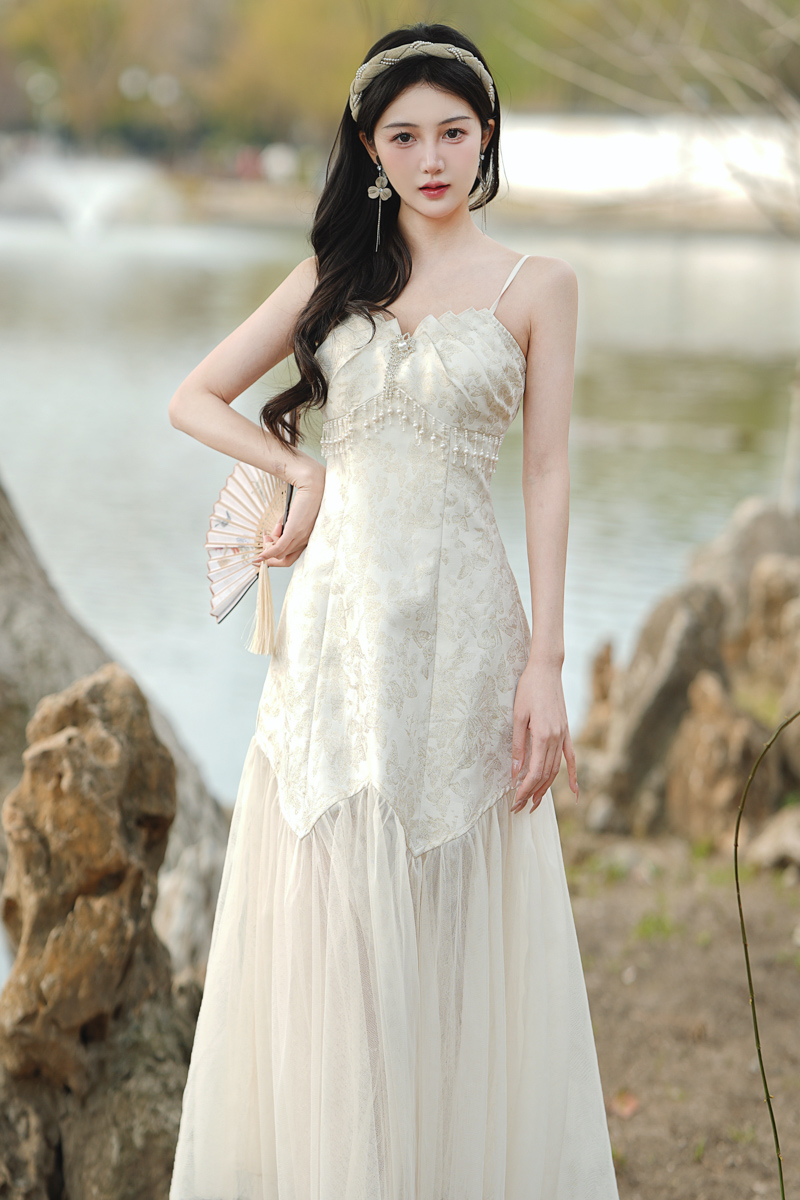 Summer slim dress jacquard strap dress 2pcs set