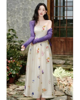 Retro colors floral France style dress for women