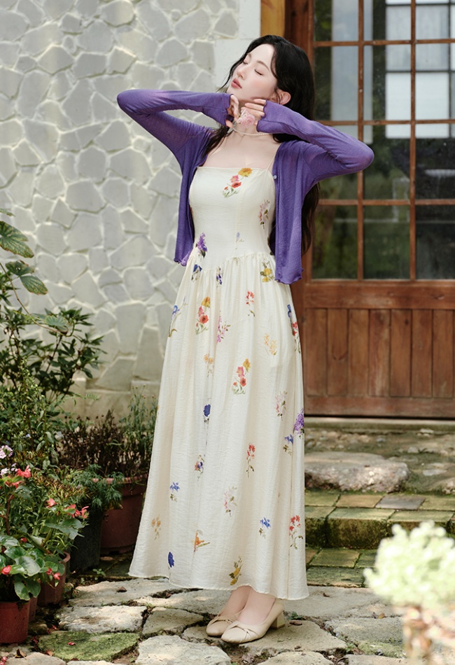 Retro colors floral France style dress for women