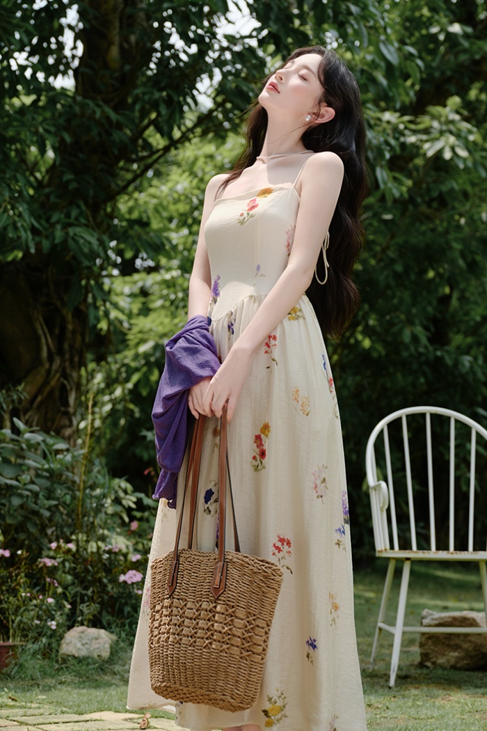 Retro colors floral France style dress for women