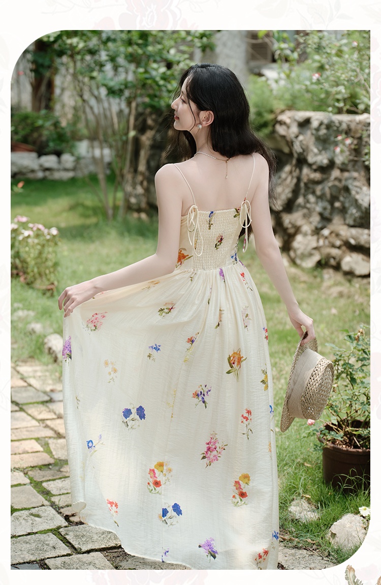 Retro colors floral France style dress for women