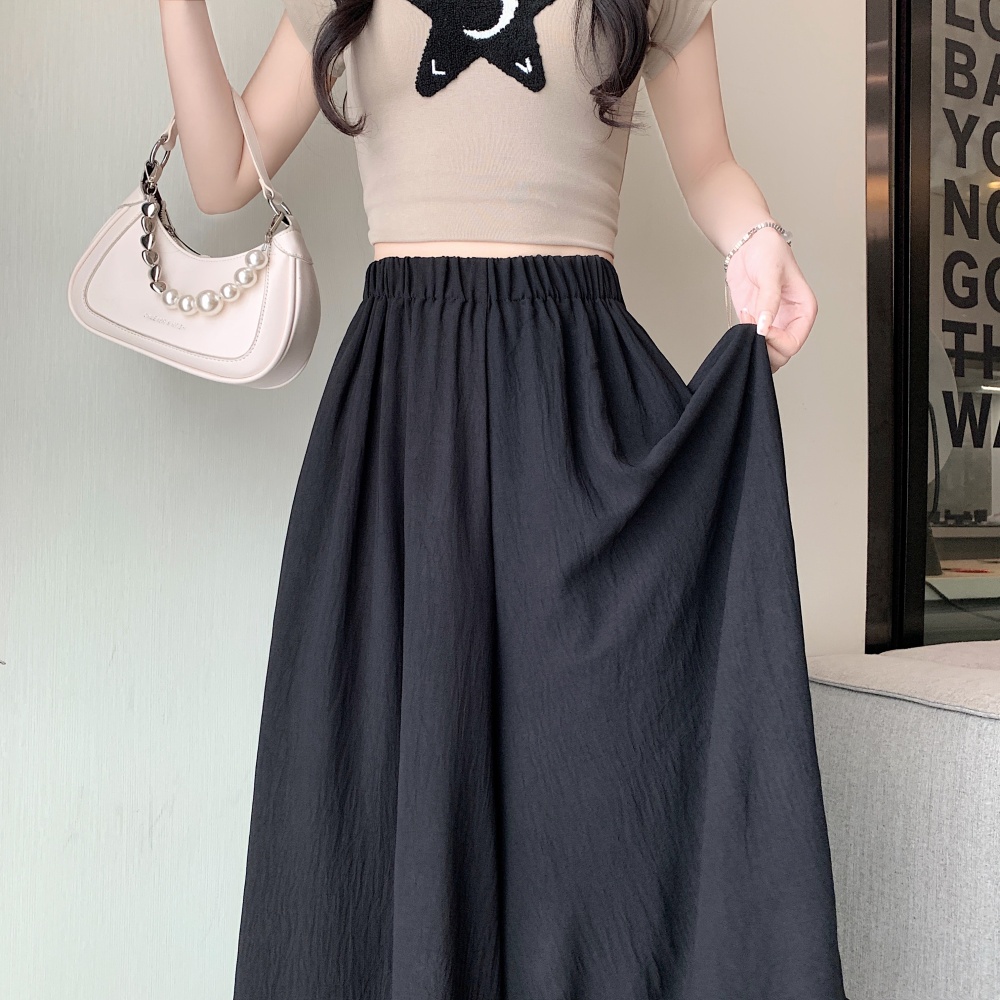 A-line fold high waist wide leg pants long fat skirt