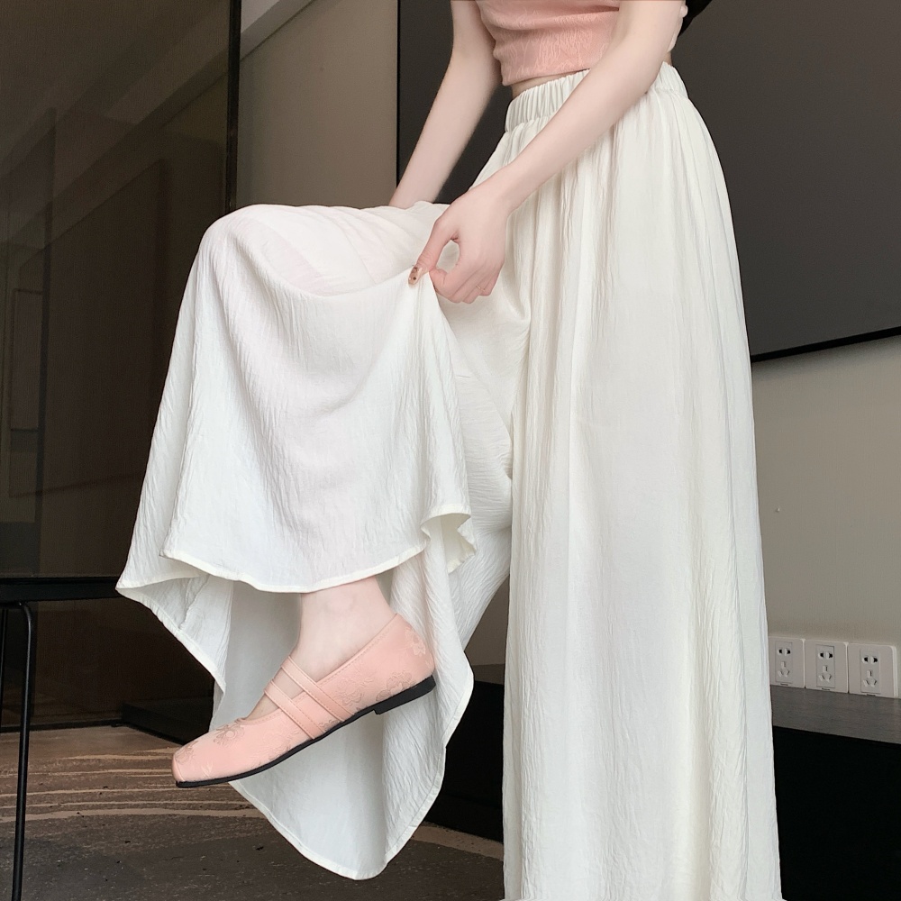 A-line fold high waist wide leg pants long fat skirt