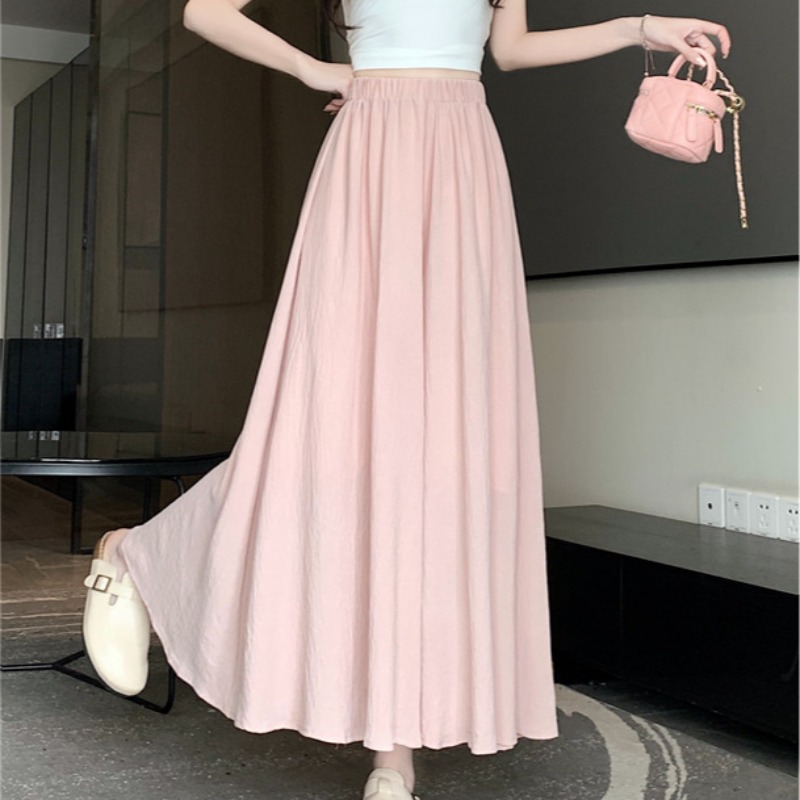 A-line fold high waist wide leg pants long fat skirt