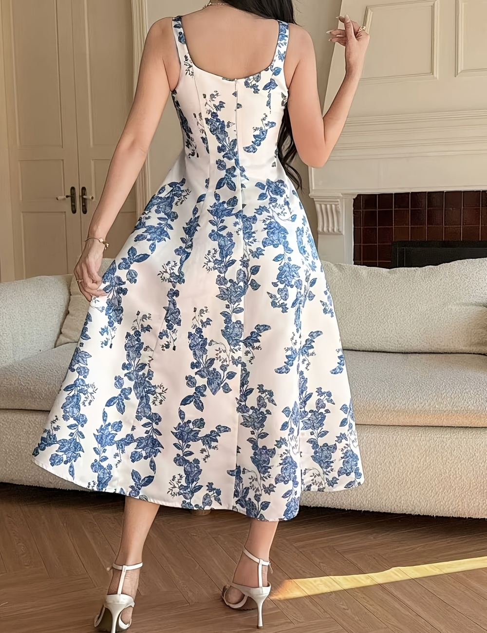 France style summer printing long sleeveless elegant dress