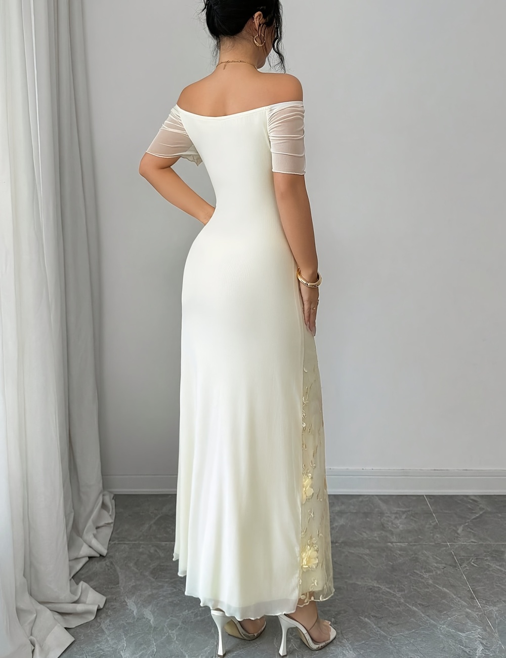 Stereoscopic mesh slim strapless elegant splice long summer dress