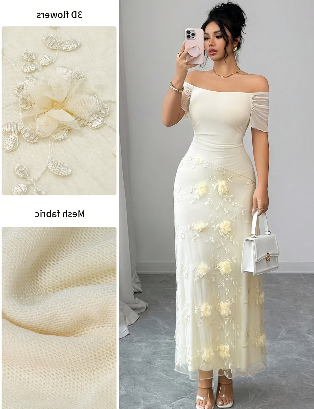 Stereoscopic mesh slim strapless elegant splice long summer dress
