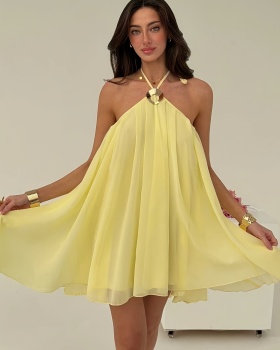 Halter summer sling metal decoration dress for women