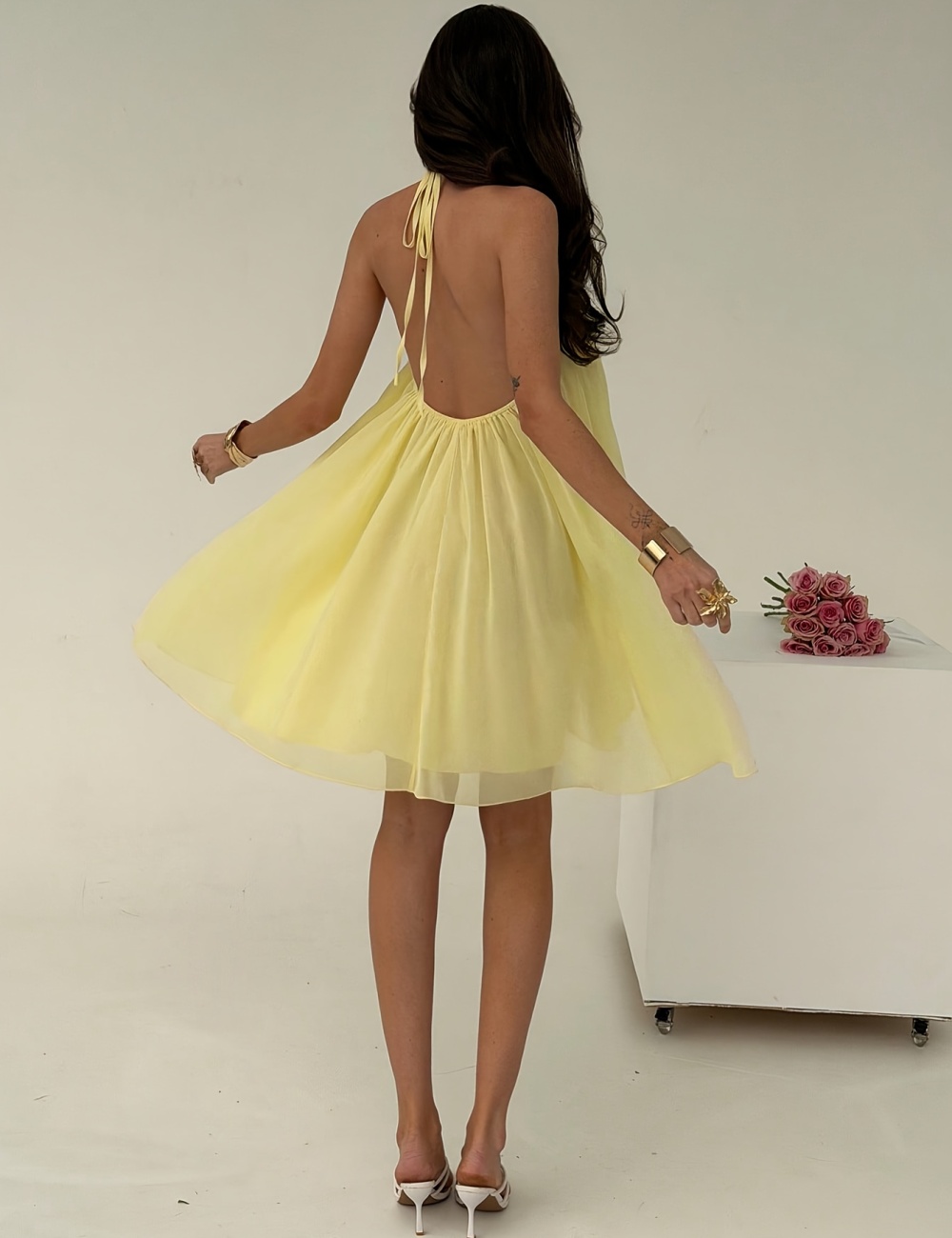 Halter summer sling metal decoration dress for women