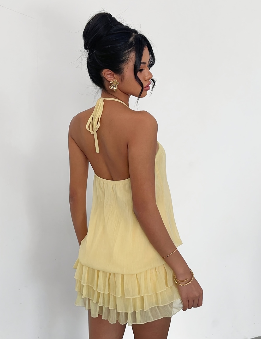 Fashion sexy mini halter flowers decoration dress for women