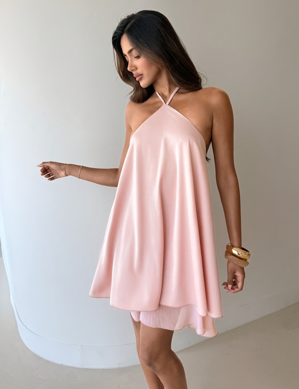 Short halter A-line pure elegant summer dress for women