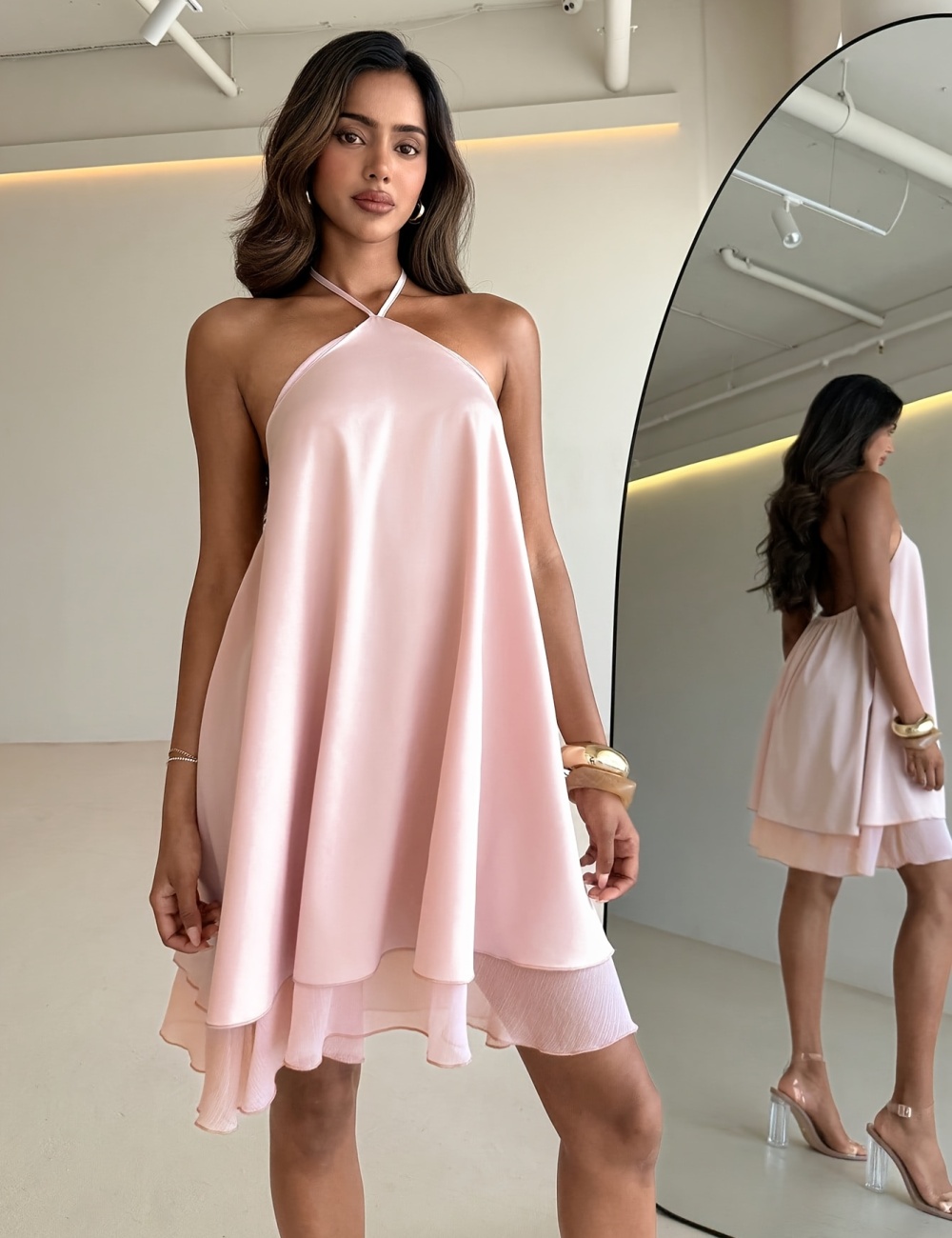 Short halter A-line pure elegant summer dress for women