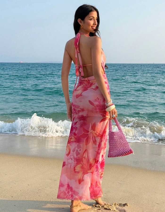 Summer flowers decoration romantic mesh dress for women