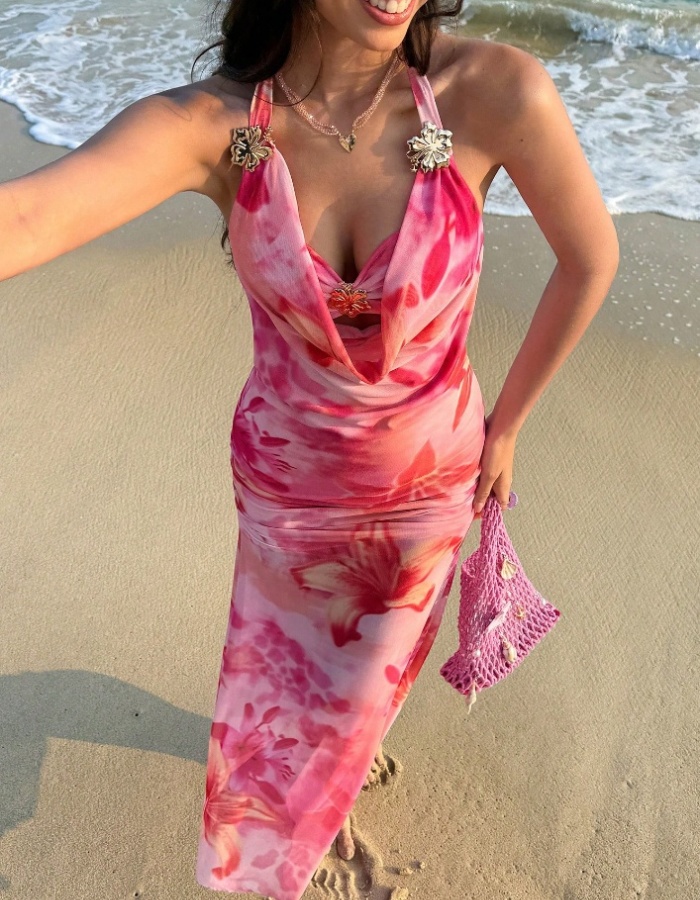 Summer flowers decoration romantic mesh dress for women