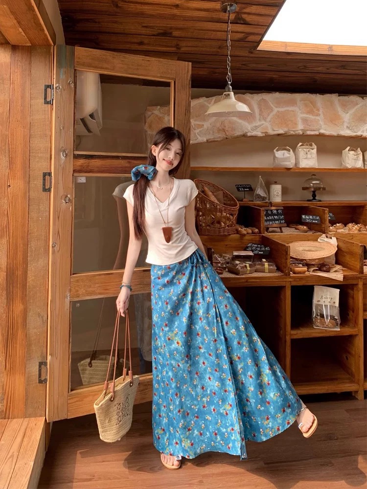 A-line spring skirt a slice France style long skirt for women