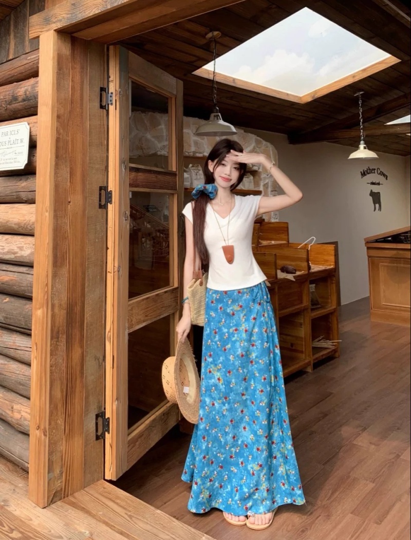 A-line spring skirt a slice France style long skirt for women