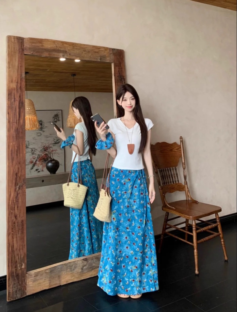 A-line spring skirt a slice France style long skirt for women