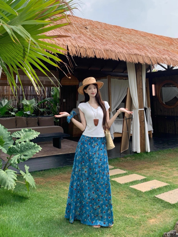 A-line spring skirt a slice France style long skirt for women