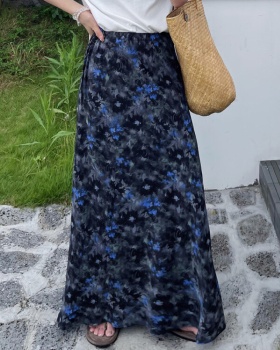 A-line mixed colors temperament floral long frenum skirt