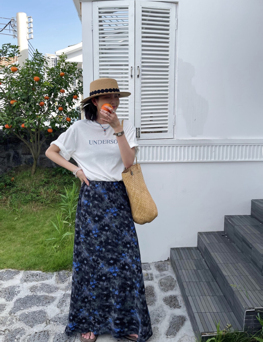 A-line mixed colors temperament floral long frenum skirt