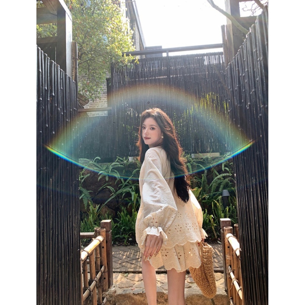 Hollow lace tops spring and summer skirt a set