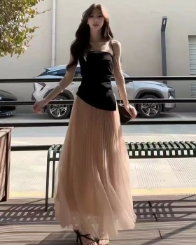 Bottoming long tops pleated vest a set for women