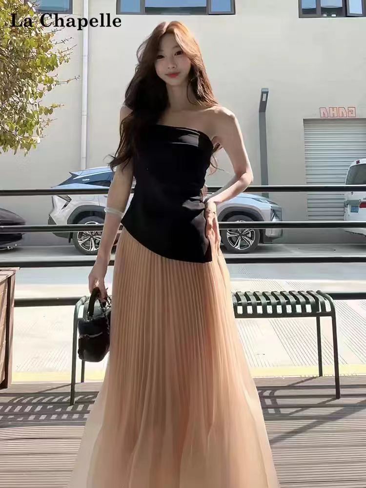 Bottoming long tops pleated vest a set for women