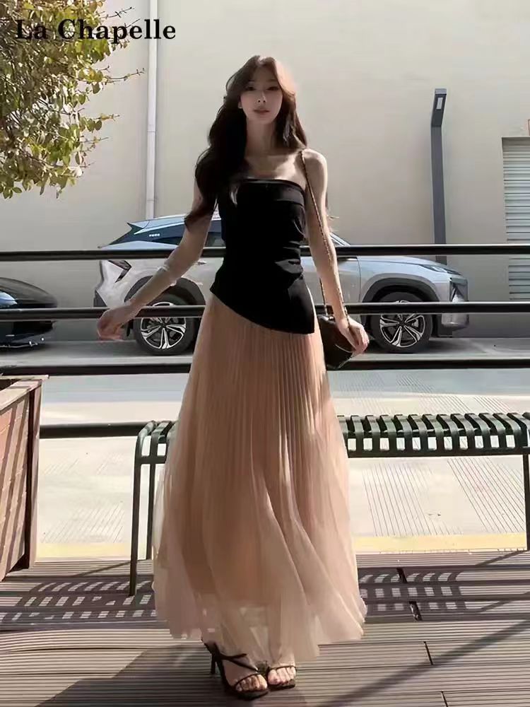 Bottoming long tops pleated vest a set for women