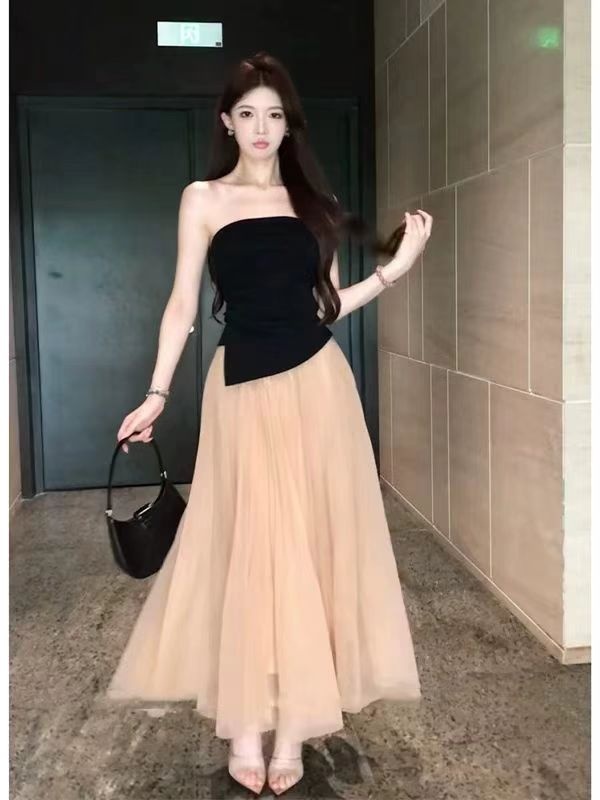 Bottoming long tops pleated vest a set for women