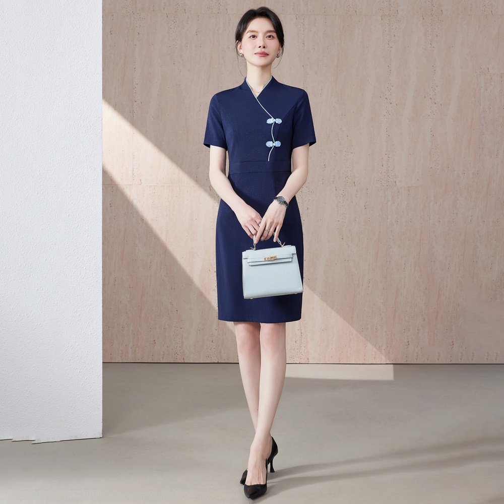 Summer navy-blue profession dress for women