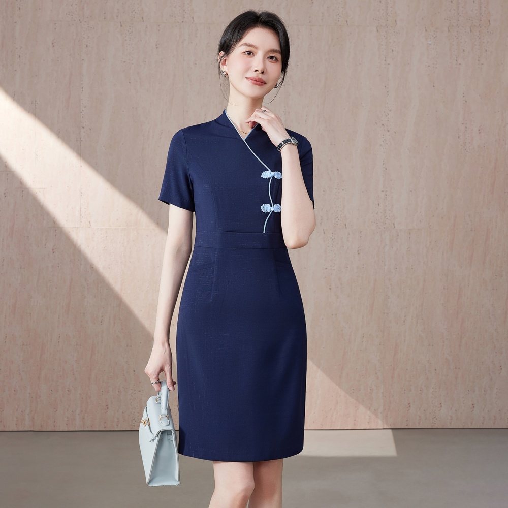 Summer navy-blue profession dress for women
